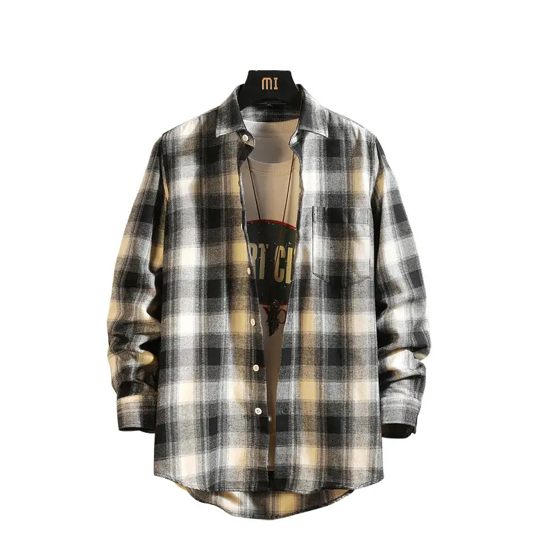 Men's Green Plaid Graphic Long Sleeve Shirt