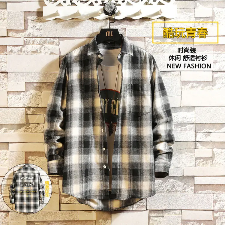 Men's Green Plaid Graphic Long Sleeve Shirt — feature 1
