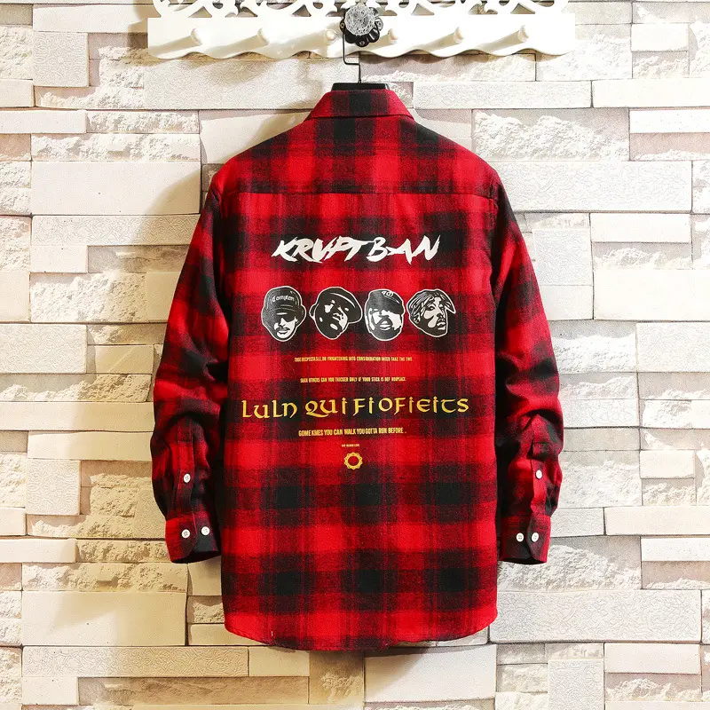 Men's Green Plaid Graphic Long Sleeve Shirt