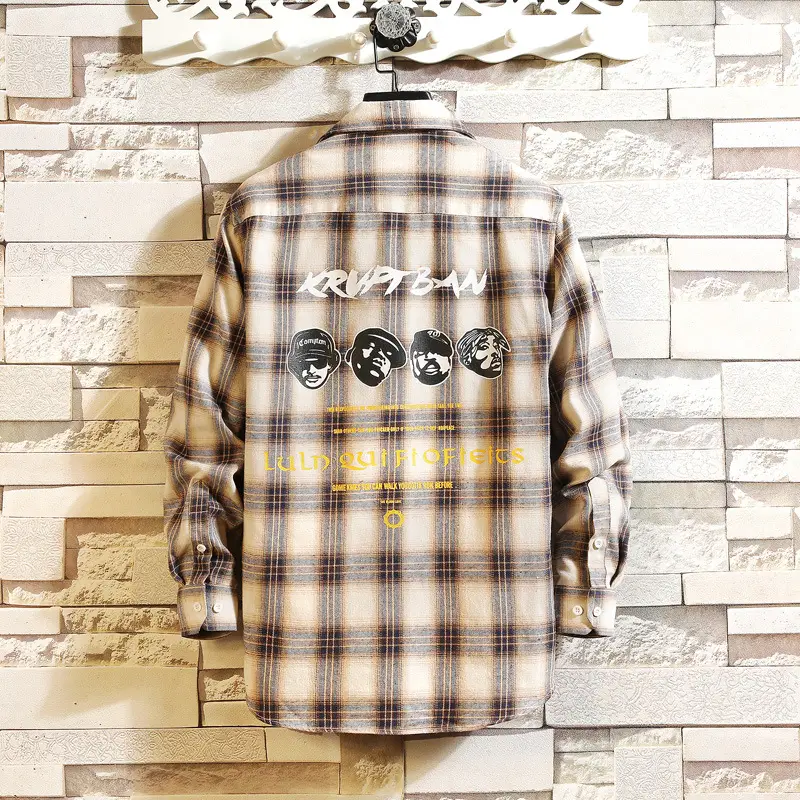 Men's Green Plaid Graphic Long Sleeve Shirt