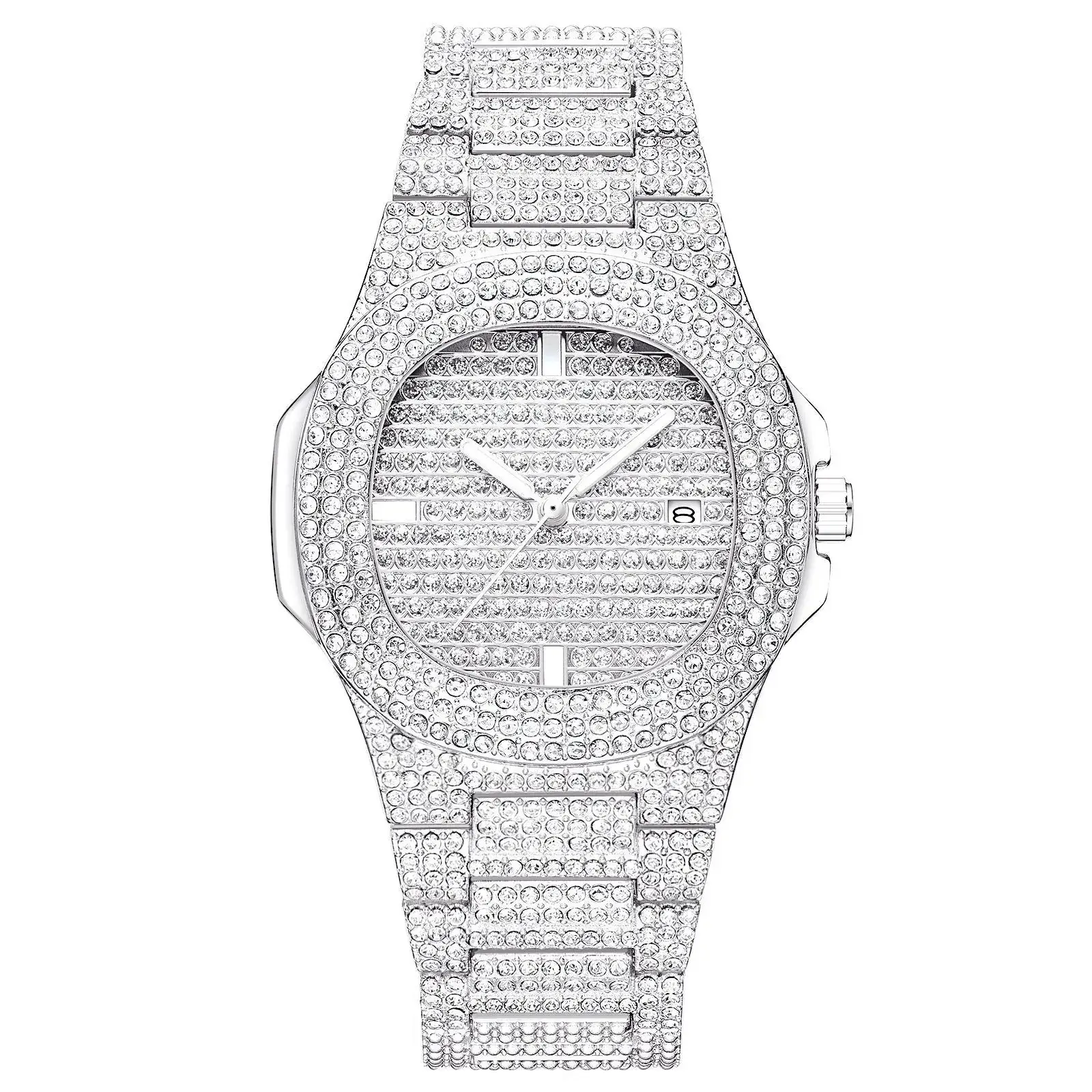 Women's Diamond Encrusted Golden Watch with Rhinestone Calendar - Image 3