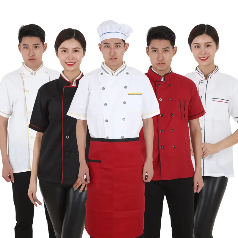 Factory Wholesale Chef Work Clothes Short Sleeve Red Black - Image 2