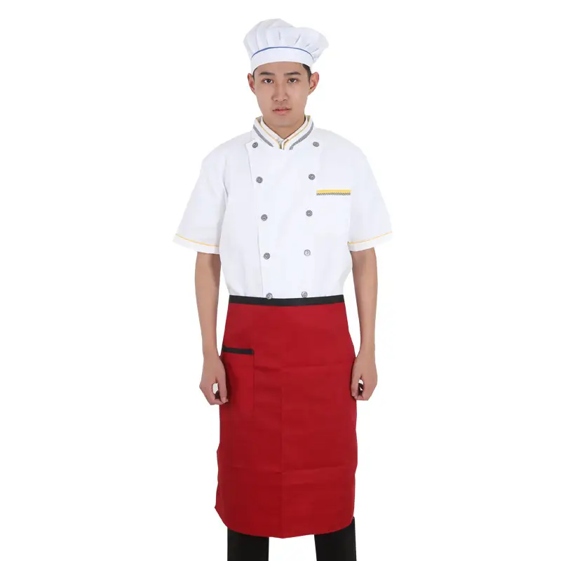 Factory Wholesale Chef Work Clothes Short Sleeve Red Black - Image 3