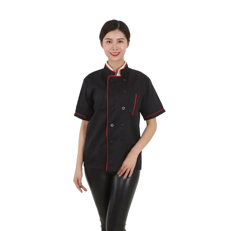 Factory Wholesale Chef Work Clothes Short Sleeve Red Black - Image 5