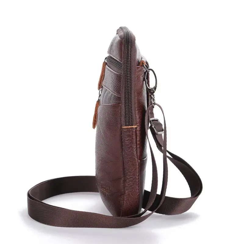 Vertical Men's Genuine Leather Phone Bag with Belt - Image 5