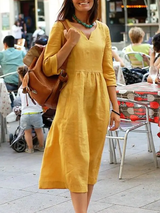Yellow Loose Dress New Large Size Autumn Winter — feature 7