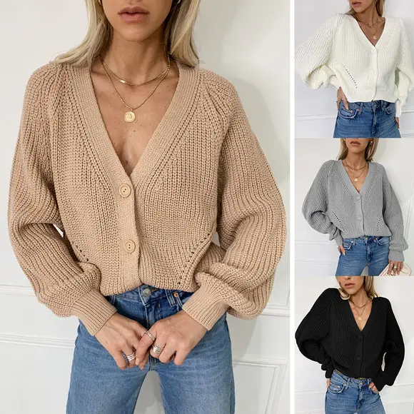 2026 V-Neck Long Sleeve Knitted Dress for Women White — feature 10