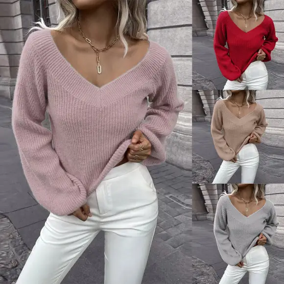 2026 V-Neck Long Sleeve Knitted Dress for Women White — feature 25