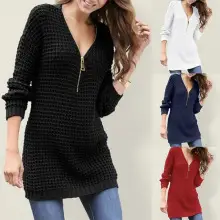 2026 V-Neck Long Sleeve Knitted Dress for Women White — feature 52