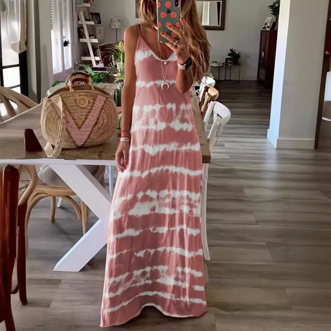2023 Stripe Crewneck Stripe Strap Dress Green White Tie Dye - Image 6