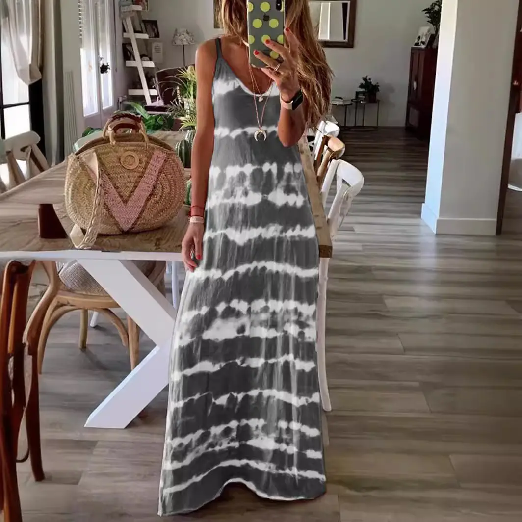 2023 Stripe Crewneck Stripe Strap Dress Green White Tie Dye - Image 7