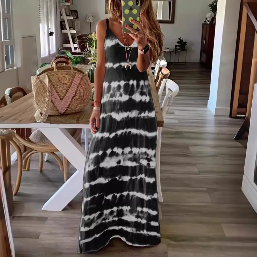 2023 Stripe Crewneck Stripe Strap Dress Green White Tie Dye - Image 8