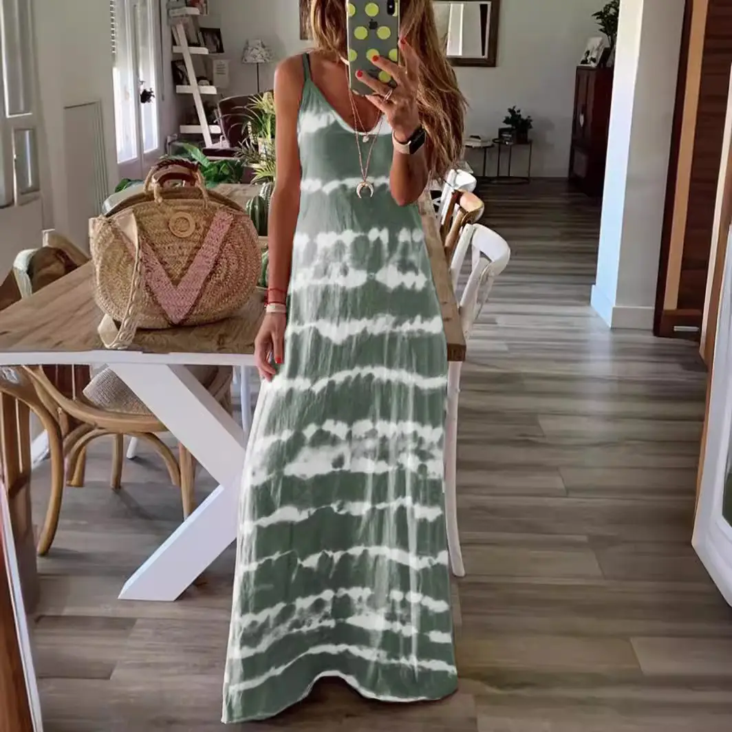 2023 Stripe Crewneck Stripe Strap Dress Green White Tie Dye - Image 9
