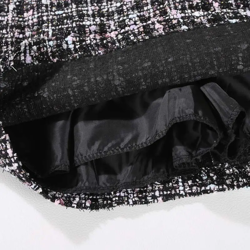 Women's Black Tweed Hip Skirt High Waist A-Line - Image 5