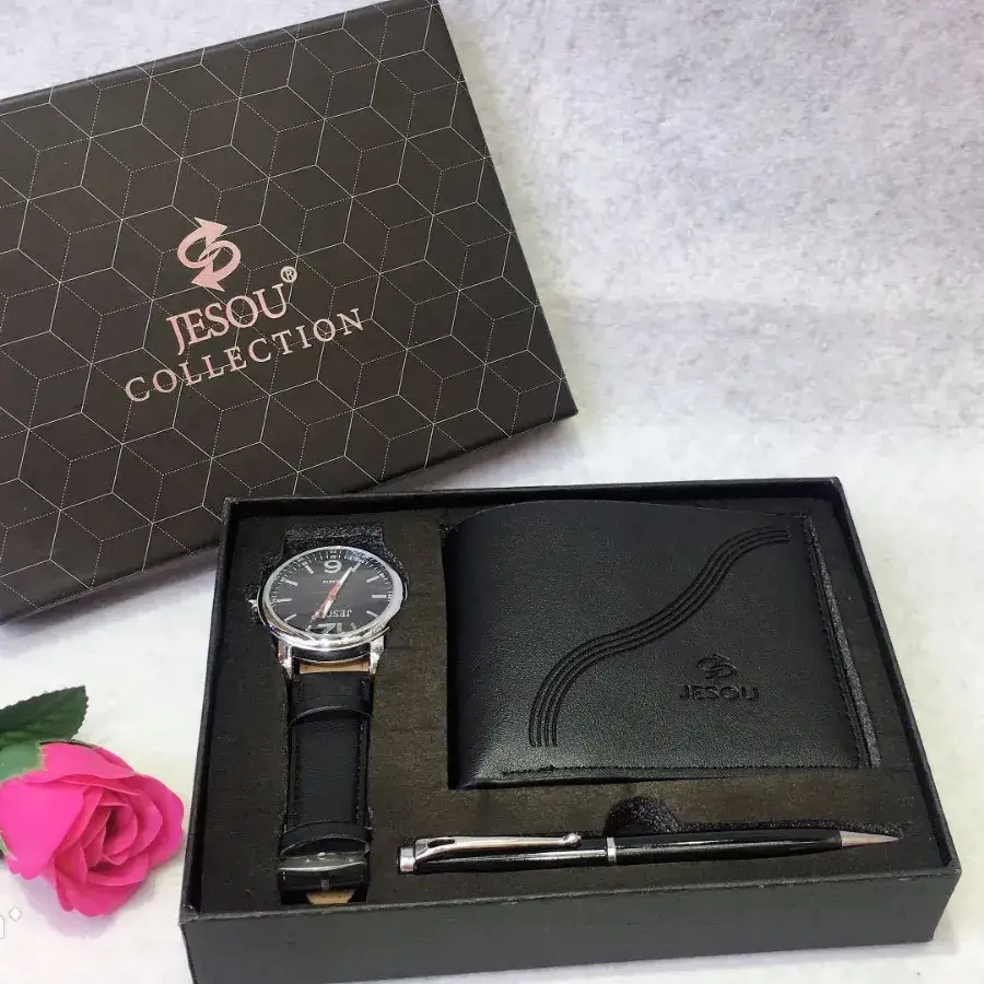 Men's Quartz Watch with Pen & Rose Gift Set