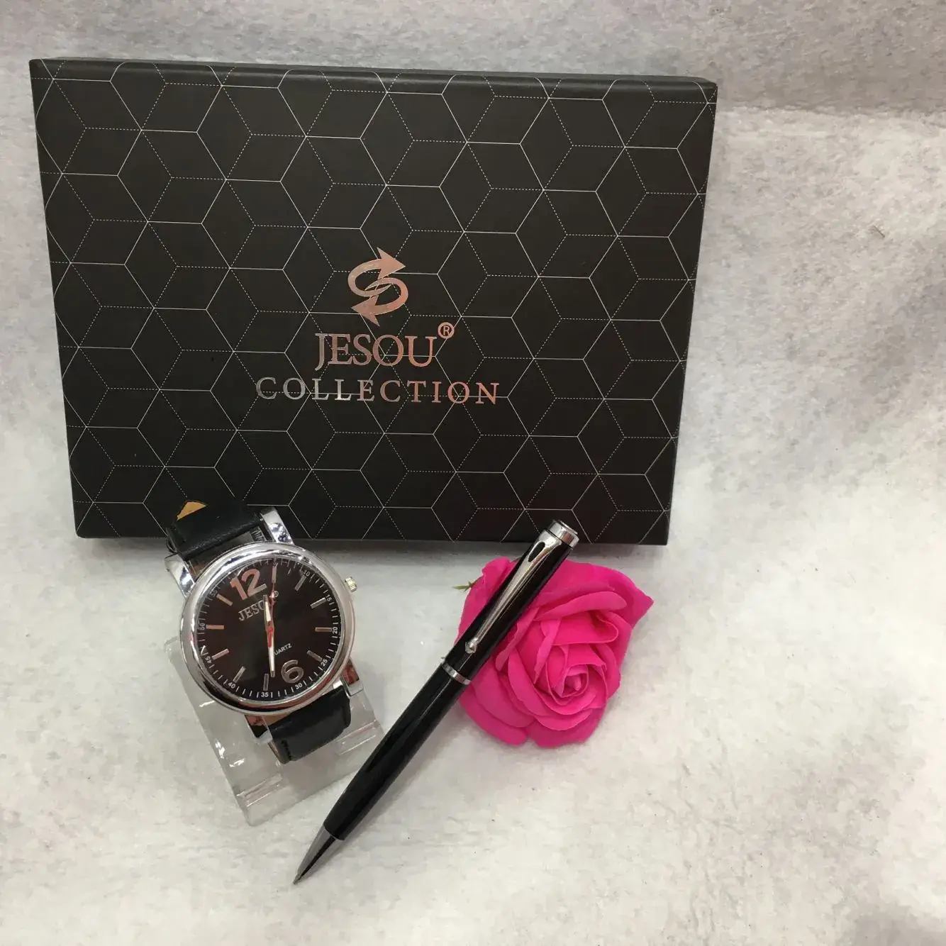 Men's Quartz Watch with Pen & Rose Gift Set