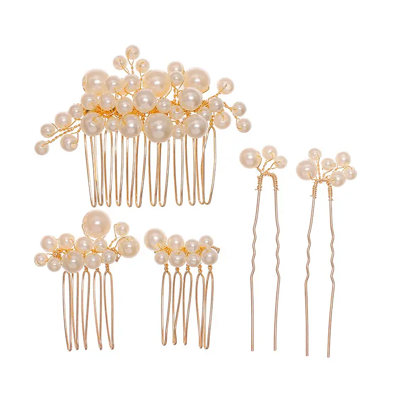 Retro Pearl Hair Fork Bridal Hairpin Hair Comb Set - Image 6
