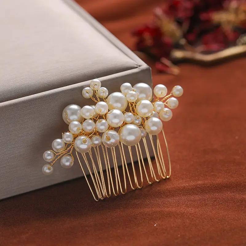 Retro Pearl Hair Fork Bridal Hairpin Hair Comb Set — feature 5