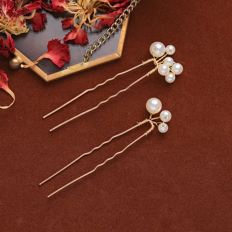 Retro Pearl Hair Fork Bridal Hairpin Hair Comb Set — feature 6