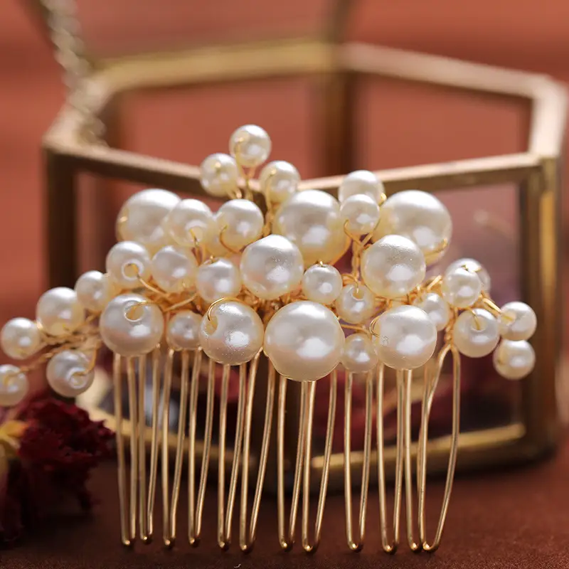 Retro Pearl Hair Fork Bridal Hairpin Hair Comb Set — feature 7