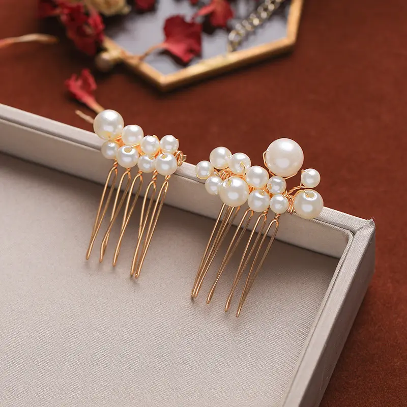 Retro Pearl Hair Fork Bridal Hairpin Hair Comb Set — feature 9