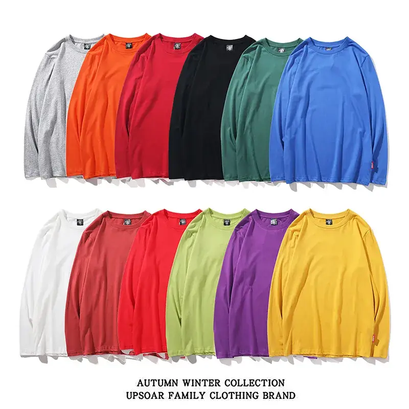 Men's Green Long Sleeve Solid Cotton T-Shirt