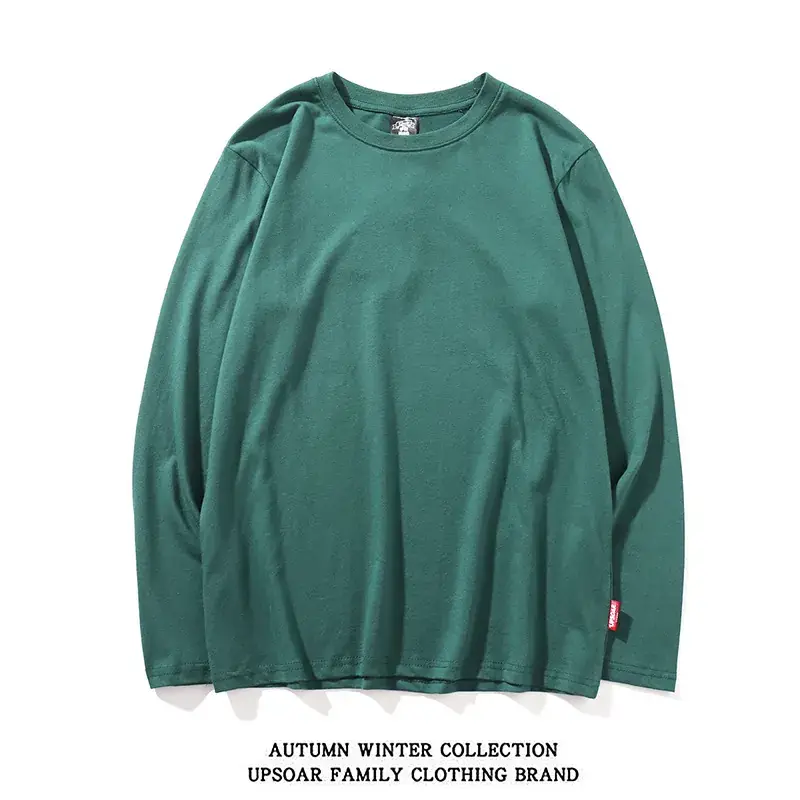 Men's Green Long Sleeve Solid Cotton T-Shirt