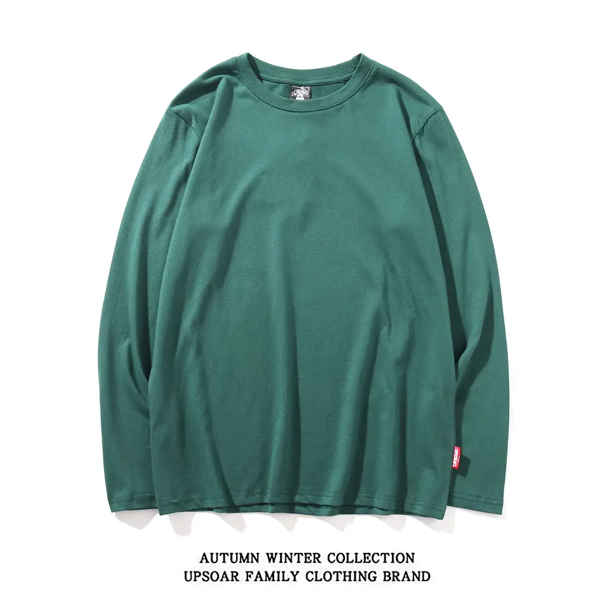 Men's Green Long Sleeve Solid Cotton T-Shirt