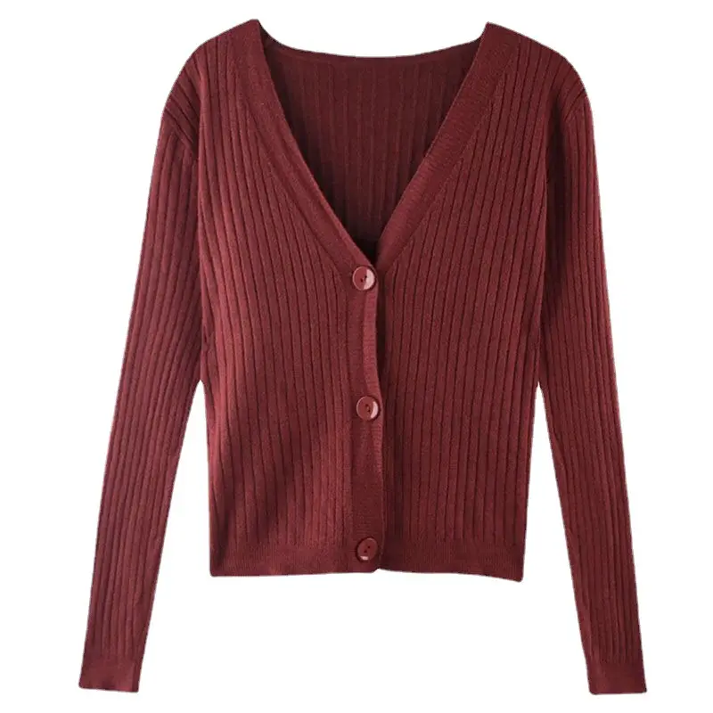 V-Neck Knitted Cardigan Blue Long Sleeve Women - Image 14