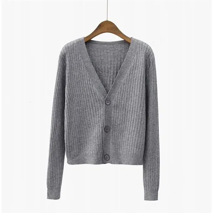 V-Neck Knitted Cardigan Blue Long Sleeve Women - Image 4
