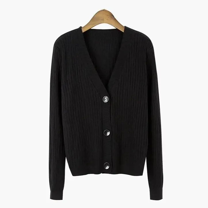 V-Neck Knitted Cardigan Blue Long Sleeve Women - Image 6