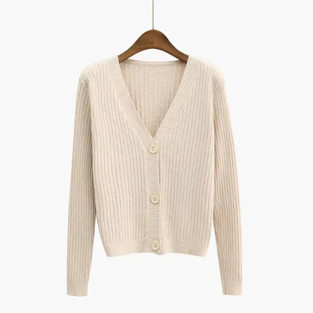V-Neck Knitted Cardigan Blue Long Sleeve Women - Image 9