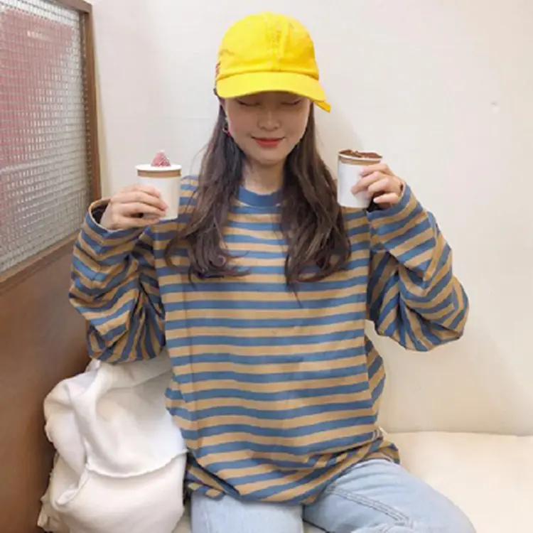 Korean Chic Striped Long Sleeve T-Shirt Loose Pullover - Image 2
