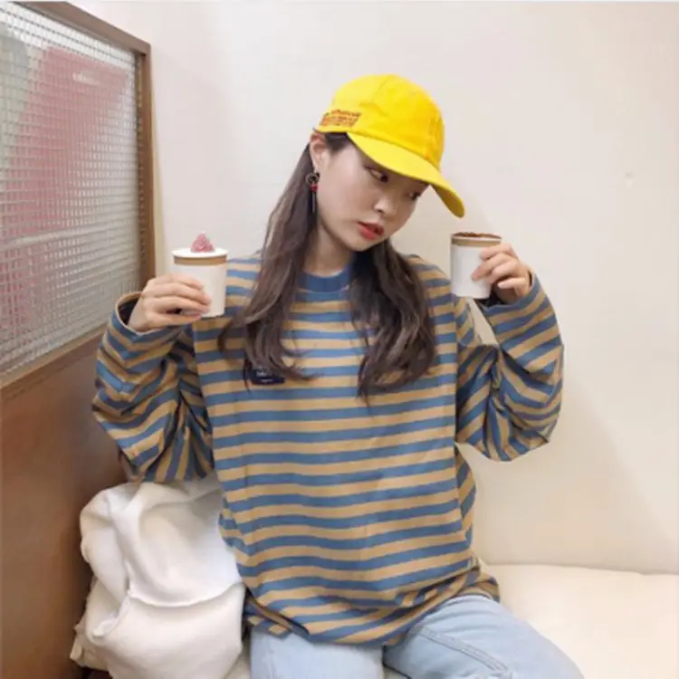 Korean Chic Striped Long Sleeve T-Shirt Loose Pullover - Image 3