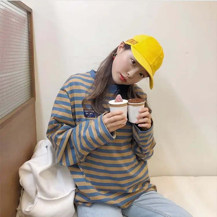 Korean Chic Striped Long Sleeve T-Shirt Loose Pullover - Image 4