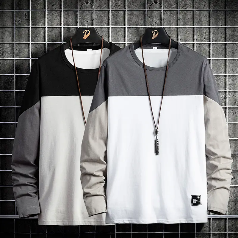 Men Long Sleeve Graphic T-Shirt White Korean Style - Image 15