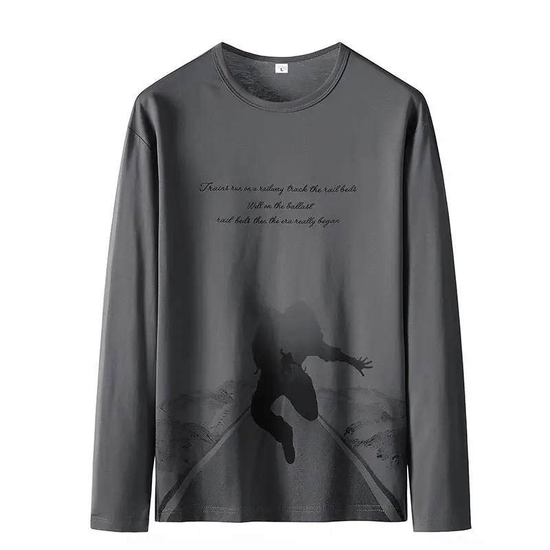 Men Long Sleeve Graphic T-Shirt White Korean Style - Image 10