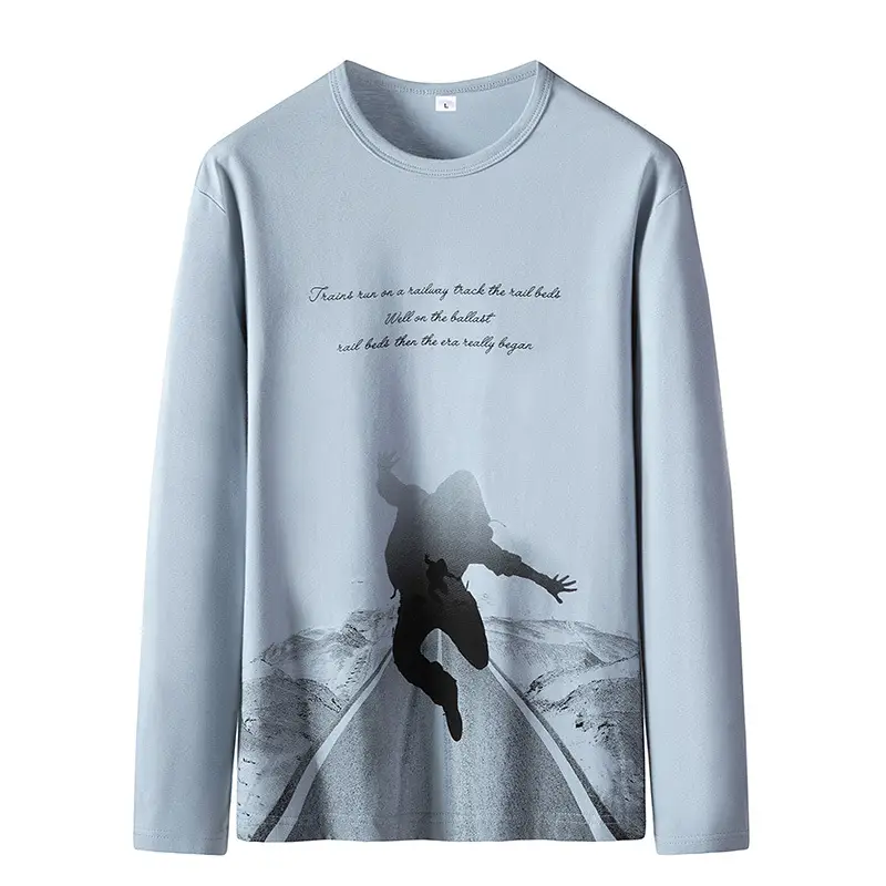 Men Long Sleeve Graphic T-Shirt White Korean Style - Image 12