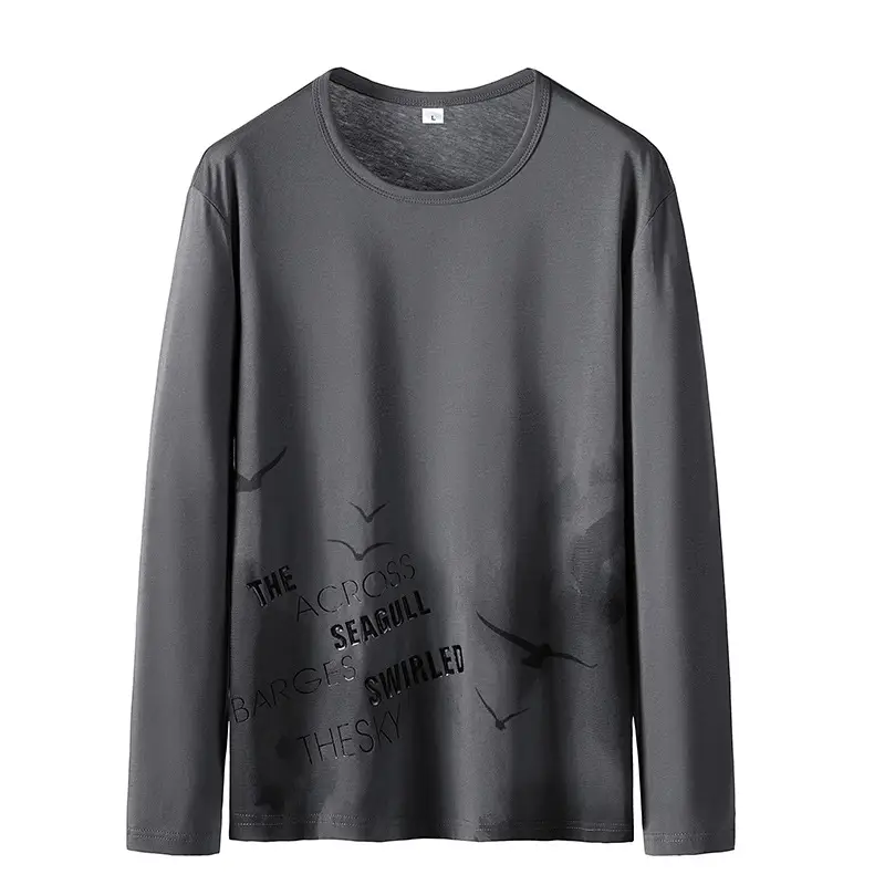 Men Long Sleeve Graphic T-Shirt White Korean Style - Image 3