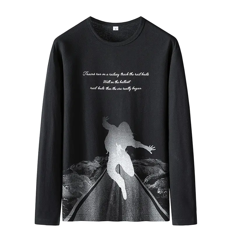 Men Long Sleeve Graphic T-Shirt White Korean Style - Image 9