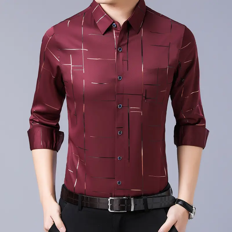 Men's Blue Long-Sleeved Plaid Shirt 2020 Spring - Image 4