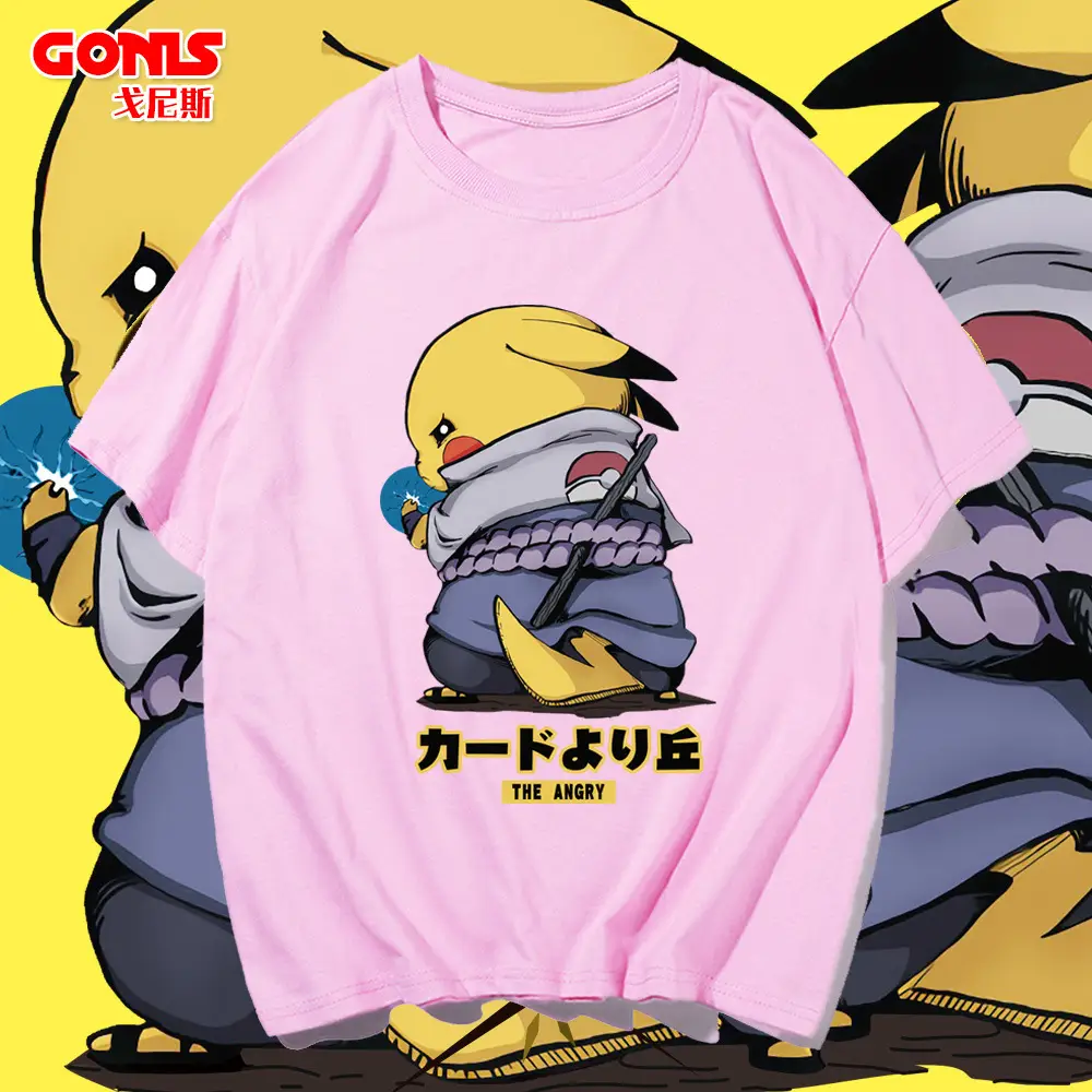 Men Women Anime Pikachu T-Shirt Black - Image 8