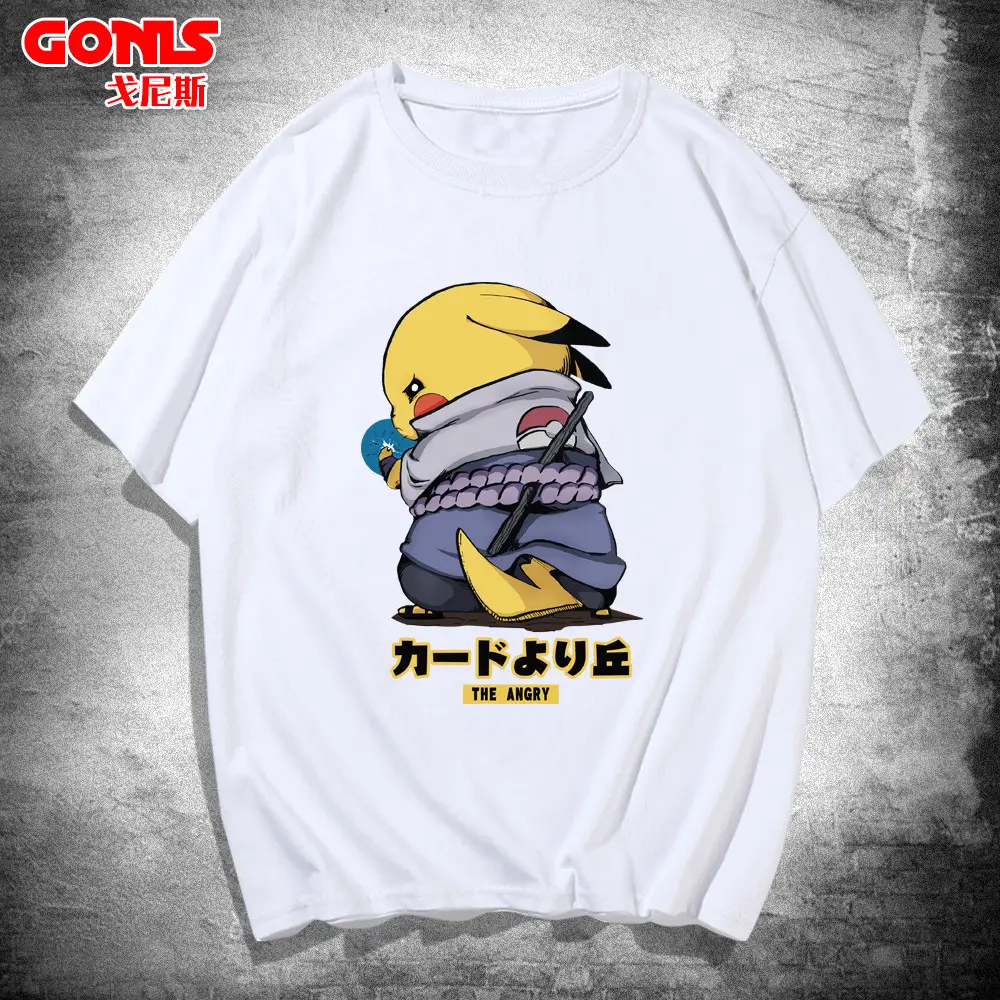 Men Women Anime Pikachu T-Shirt Black - Image 9