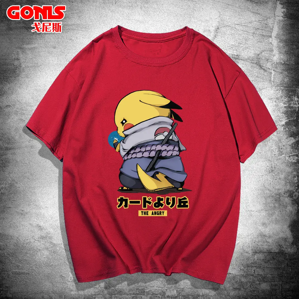 Men Women Anime Pikachu T-Shirt Black - Image 4