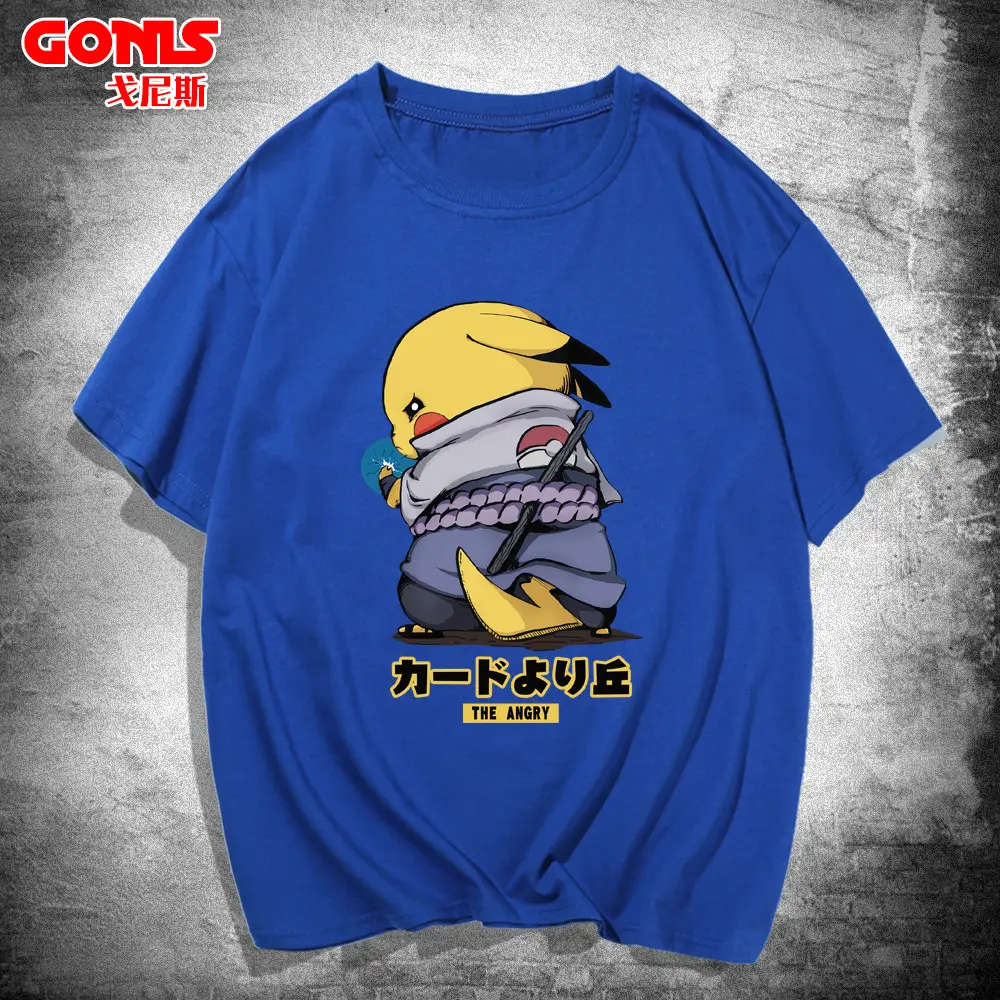 Men Women Anime Pikachu T-Shirt Black - Image 5