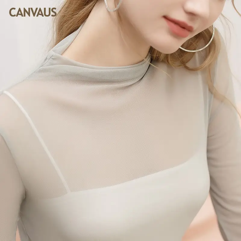 European Women's Long Sleeve Mesh T-Shirt Top - Image 5