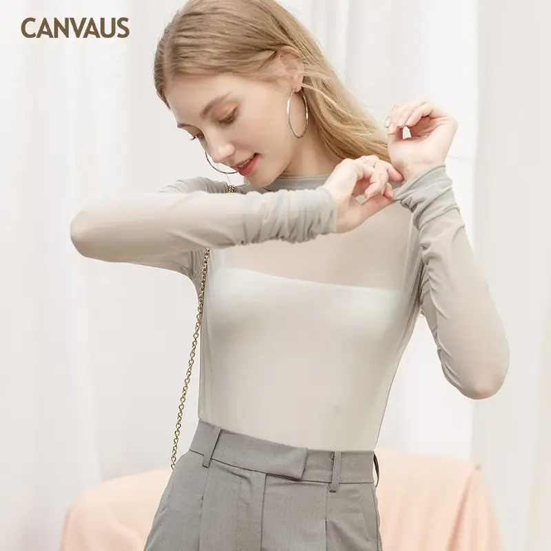 European Women's Long Sleeve Mesh T-Shirt Top - Image 6