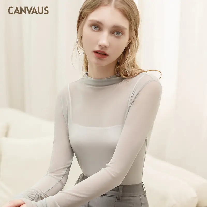 European Women's Long Sleeve Mesh T-Shirt Top - Image 7