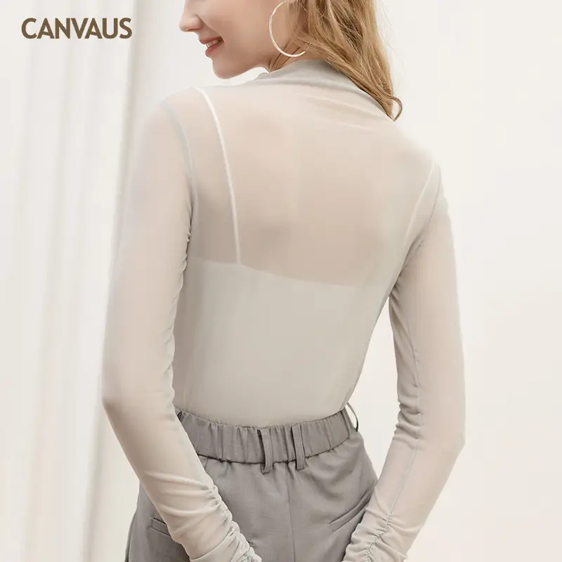 European Women's Long Sleeve Mesh T-Shirt Top - Image 8