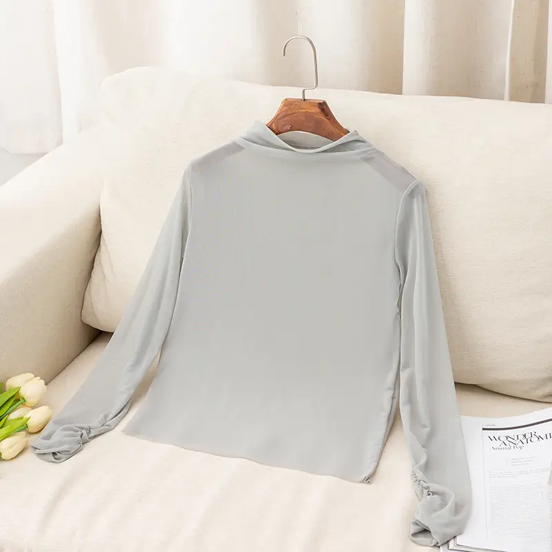 European Women's Long Sleeve Mesh T-Shirt Top - Image 2